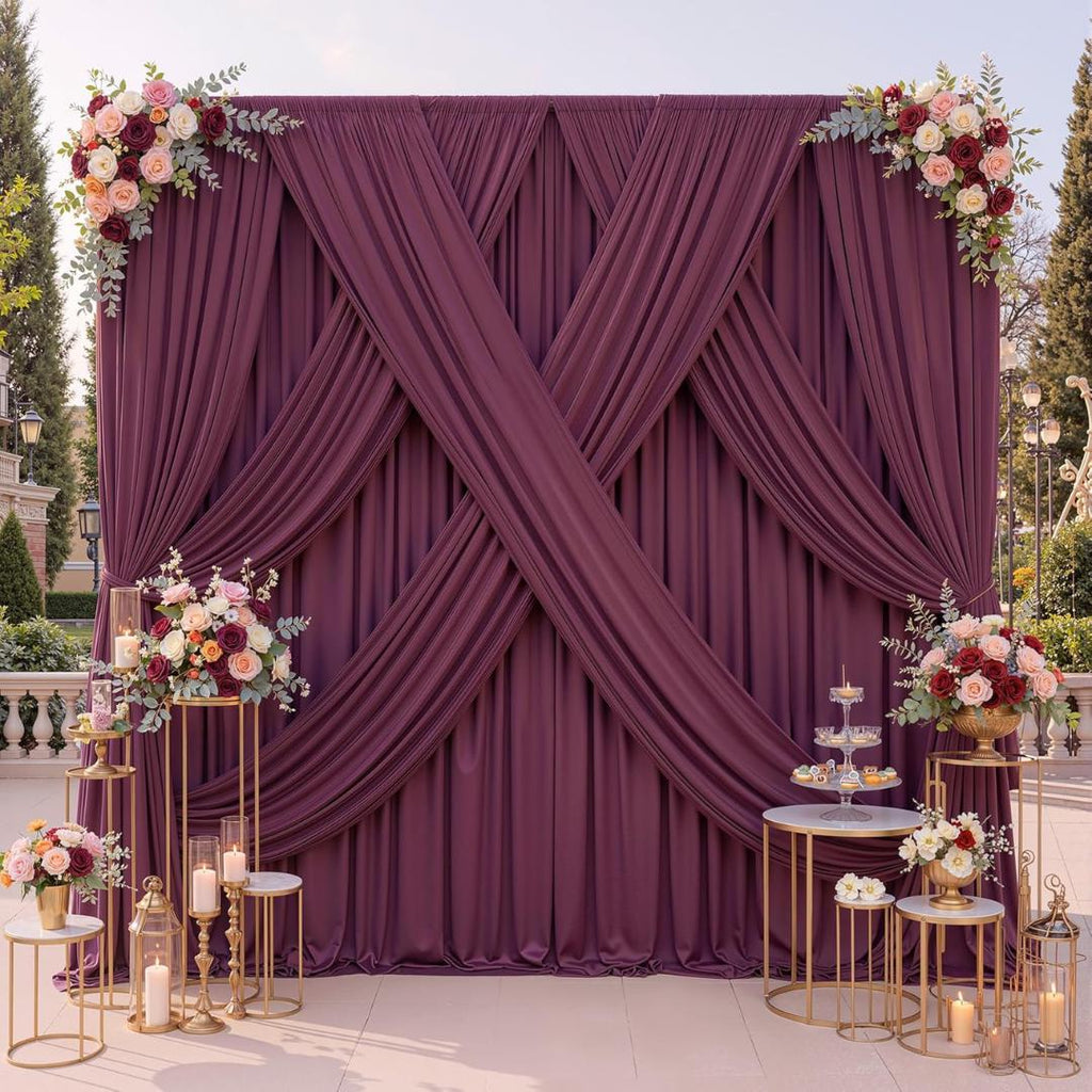 BURGUNDY -  2 Panels 5Ft x 21Ft Wrinkle Free Backdrop Curtains for Parties  - Silky Interlock Backdrop for Weddings Birthday Party Curtains