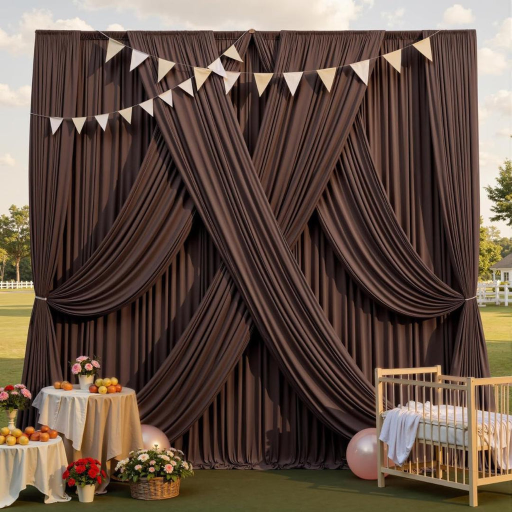 BROWN -  2 Panels 5Ft x 21Ft Wrinkle Free Backdrop Curtains for Parties  - Silky Interlock Backdrop for Weddings Birthday Party Curtains
