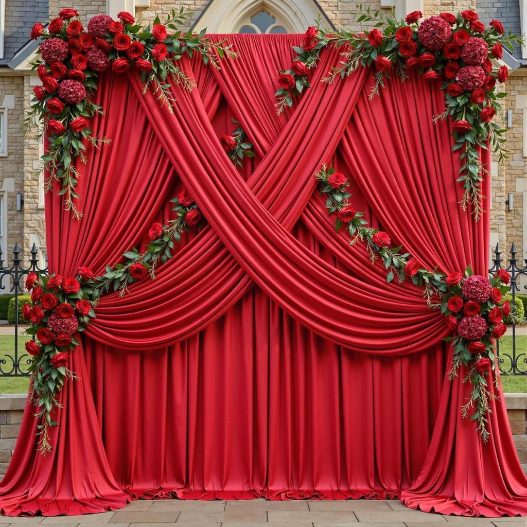 RED -  2 Panels 5Ft x 21Ft Wrinkle Free Backdrop Curtains for Parties  - Silky Interlock Backdrop for Weddings Birthday Party Curtains