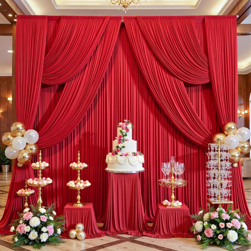RED -  2 Panels 5Ft x 21Ft Wrinkle Free Backdrop Curtains for Parties  - Silky Interlock Backdrop for Weddings Birthday Party Curtains