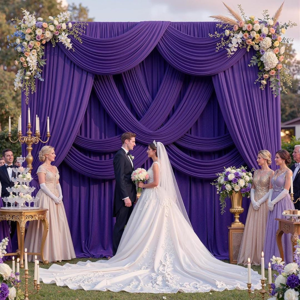 PURPLE -  2 Panels 5Ft x 21Ft Wrinkle Free Backdrop Curtains for Parties  - Silky Interlock Backdrop for Weddings Birthday Party Curtains
