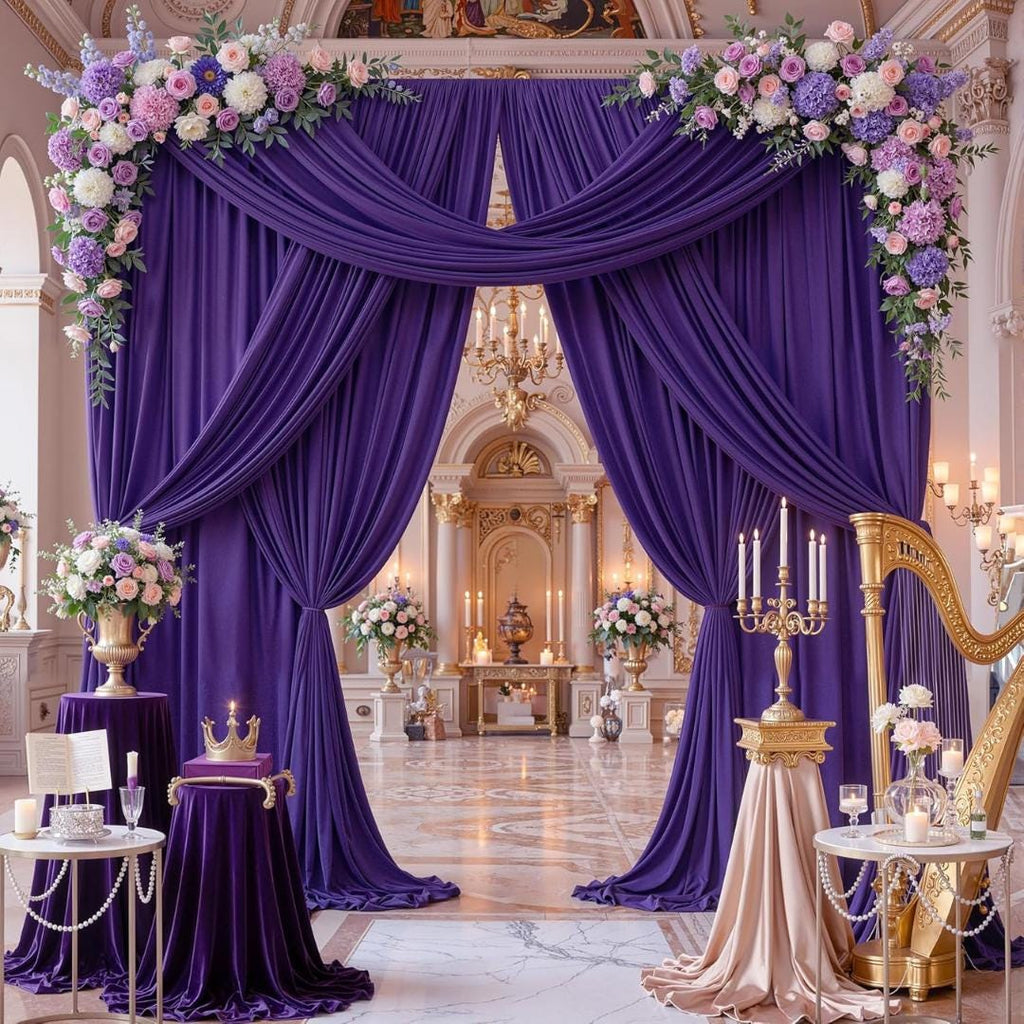 PURPLE -  2 Panels 5Ft x 21Ft Wrinkle Free Backdrop Curtains for Parties  - Silky Interlock Backdrop for Weddings Birthday Party Curtains