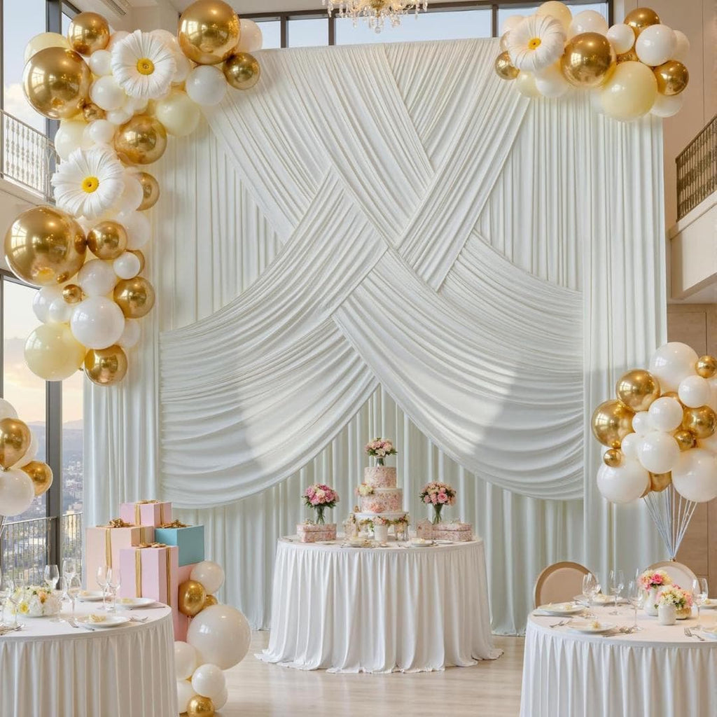 IVORY -  2 Panels 5Ft x 21Ft Wrinkle Free Backdrop Curtains for Parties  - Silky Interlock Backdrop for Weddings Birthday Party Curtains