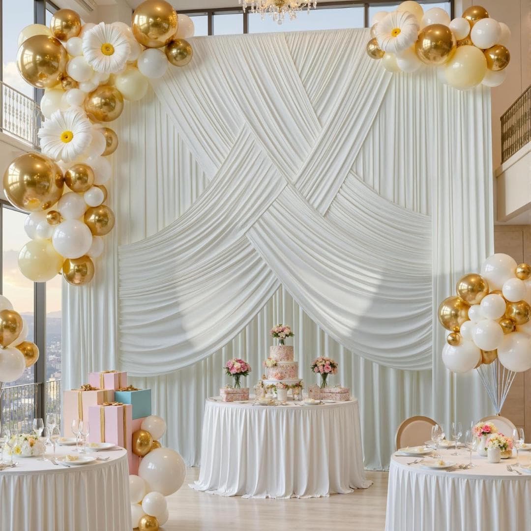 IVORY -  2 Panels 5Ft x 21Ft Wrinkle Free Backdrop Curtains for Parties  - Silky Interlock Backdrop for Weddings Birthday Party Curtains