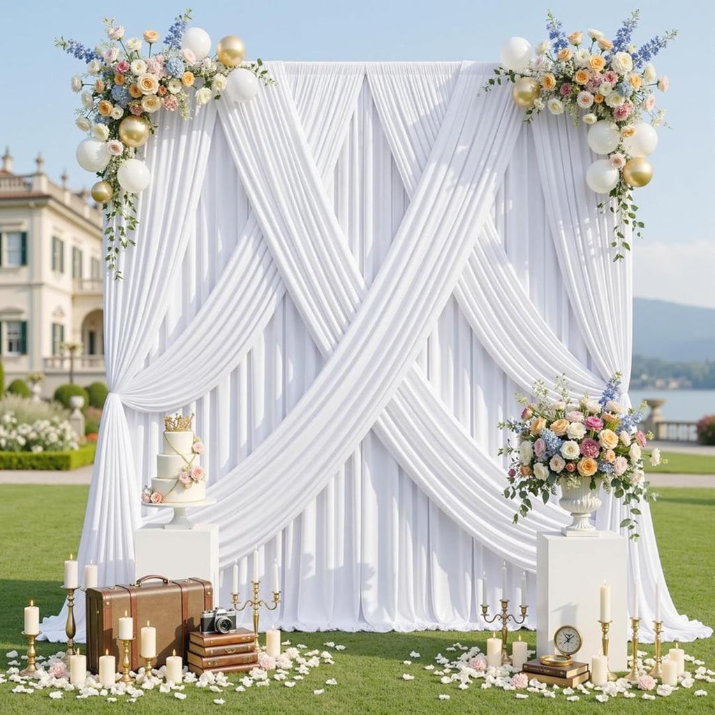 WHITE -  2 Panels 5Ft x 21Ft Wrinkle Free Backdrop Curtains for Parties  - Silky Interlock Backdrop for Weddings Birthday Party Curtains
