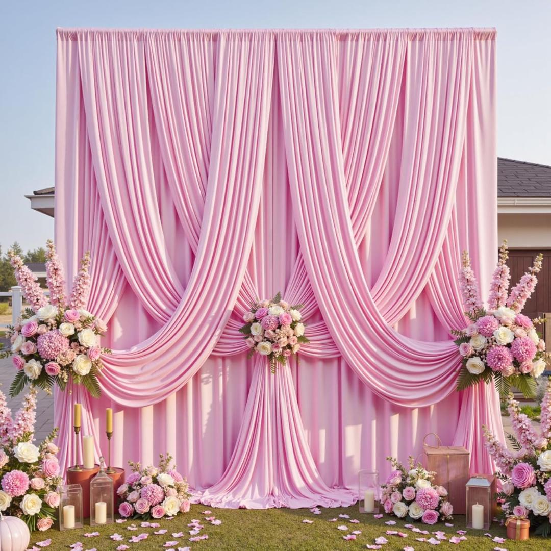 PINK -  2 Panels 5Ft x 21Ft Wrinkle Free Backdrop Curtains for Parties  - Silky Interlock Backdrop for Weddings Birthday Party Curtains