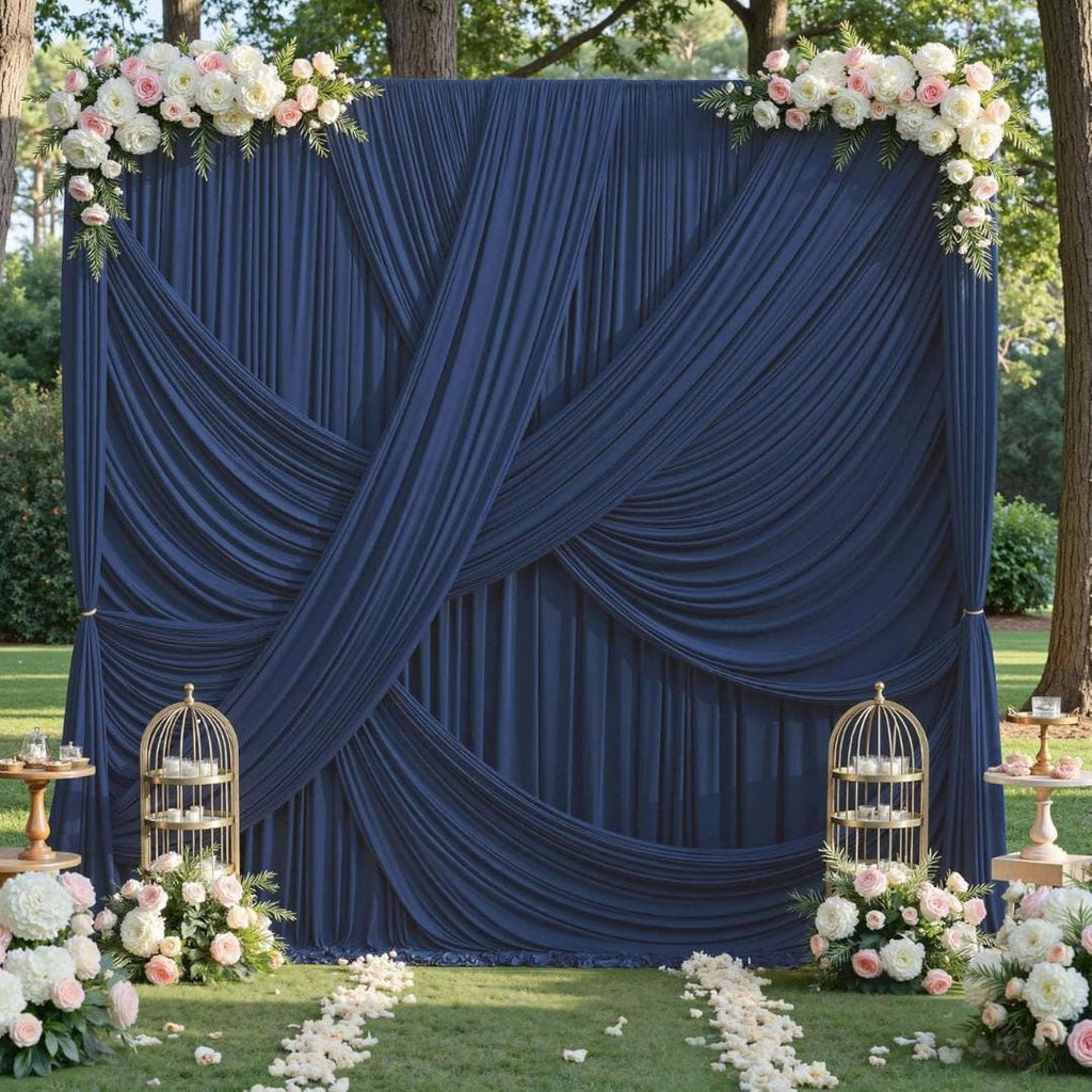 NAVY -  2 Panels 5Ft x 21Ft Wrinkle Free Backdrop Curtains for Parties  - Silky Interlock Backdrop for Weddings Birthday Party Curtains