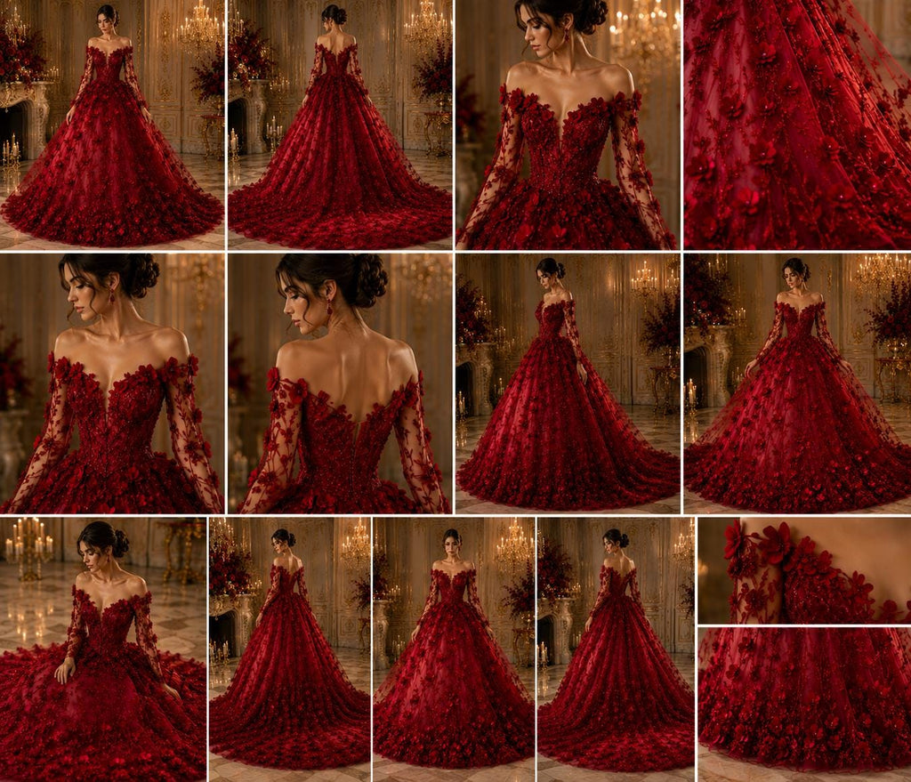 3D Floral Satin Lace - Burgundy -  3D Floral Embroidered Mesh Lace with Glitter| Fabric For Quinsiañera Dresses - Prom Dress Sold By Yard