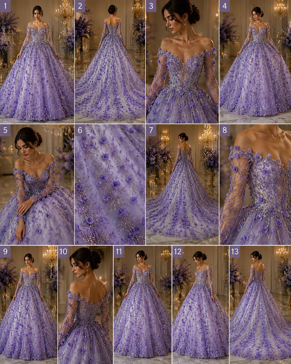 3D Floral Satin Lace - Lavender -  3D Floral Embroidered Mesh Lace with Glitter| Fabric For Quinsiañera Dresses - Prom Dress Sold By Yard