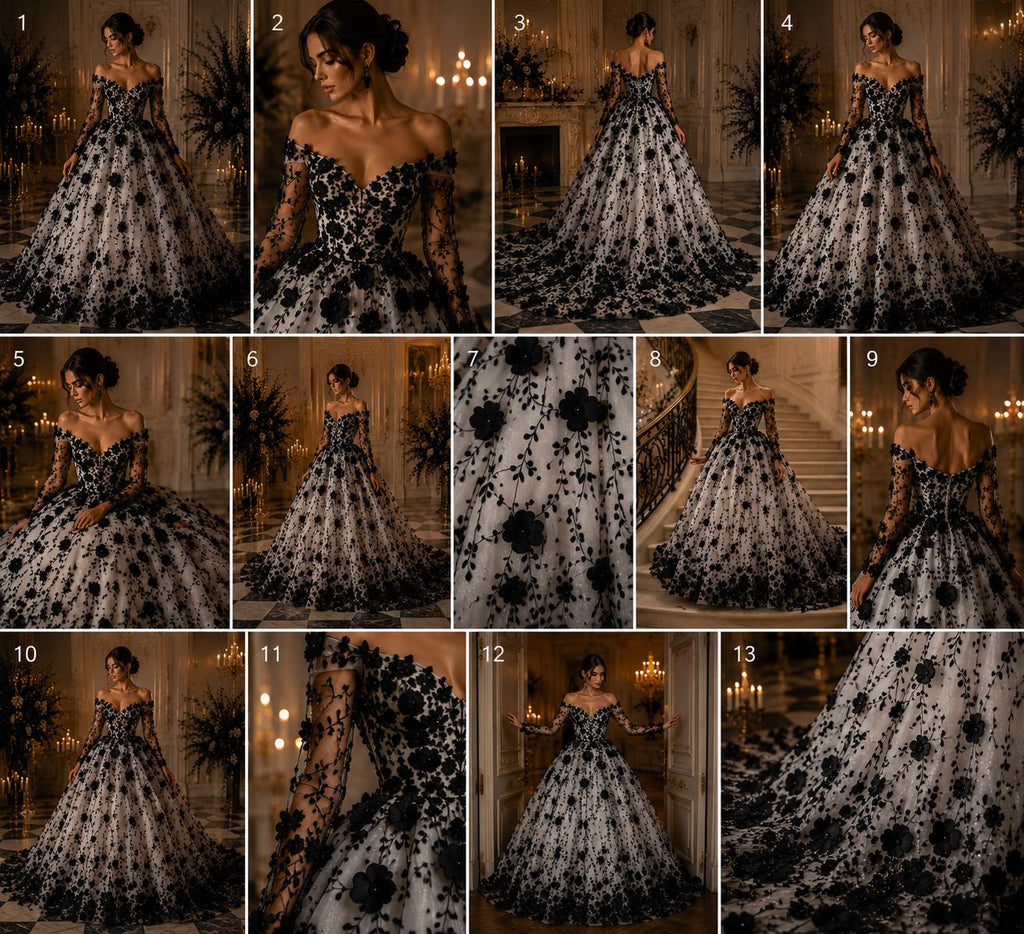 3D Floral Satin Lace - Black -  3D Floral Embroidered Mesh Lace with Glitter| Fabric For Quinsiañera Dresses - Prom Dress Sold By Yard
