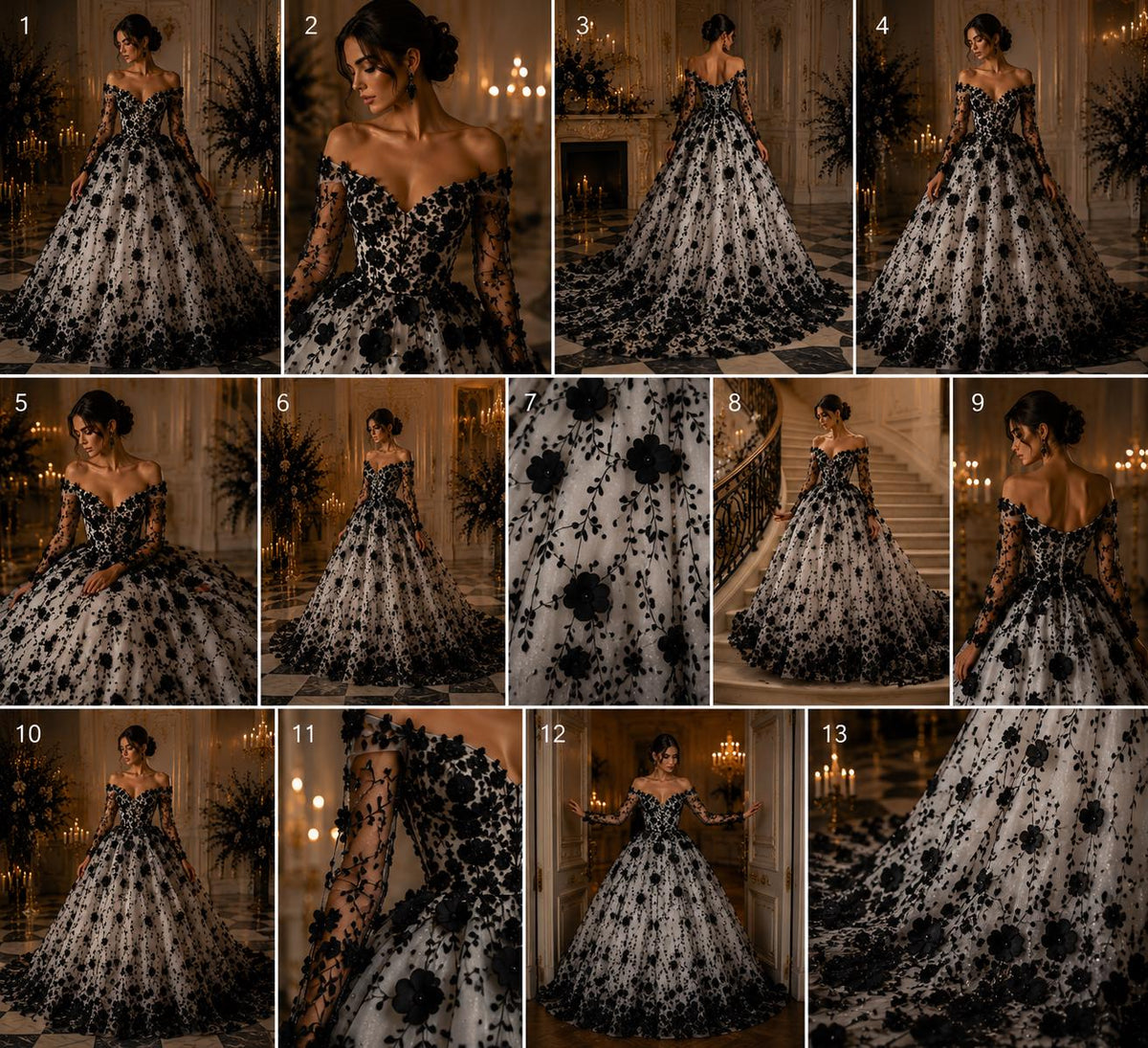 3D Floral Satin Lace - Black -  3D Floral Embroidered Mesh Lace with Glitter| Fabric For Quinsiañera Dresses - Prom Dress Sold By Yard
