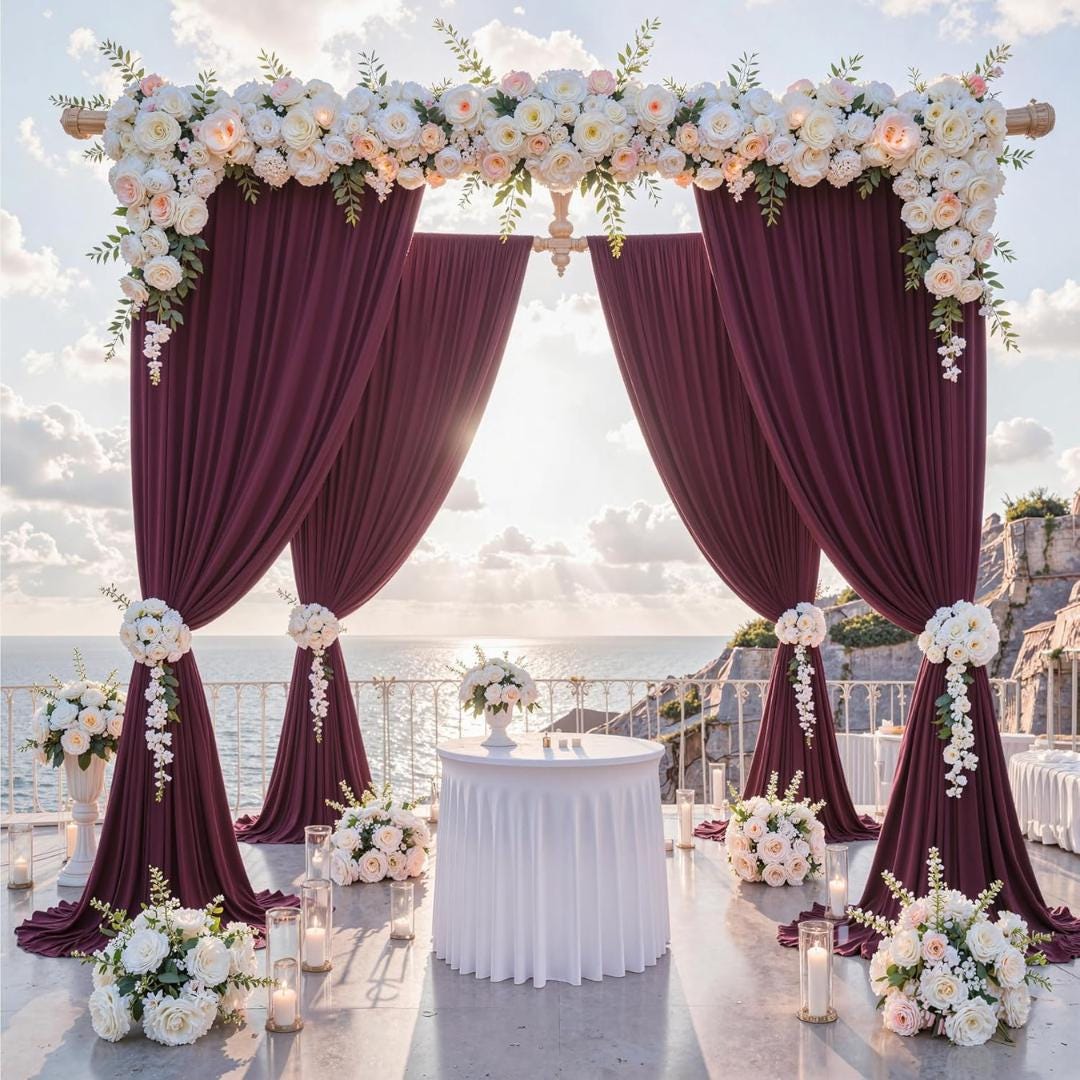 BURGUNDY -  2 Panels - Wrinkle Free Backdrop Curtains for Parties Silky Interlock Backdrop for Weddings Birthday Party Curtains. Choose Size