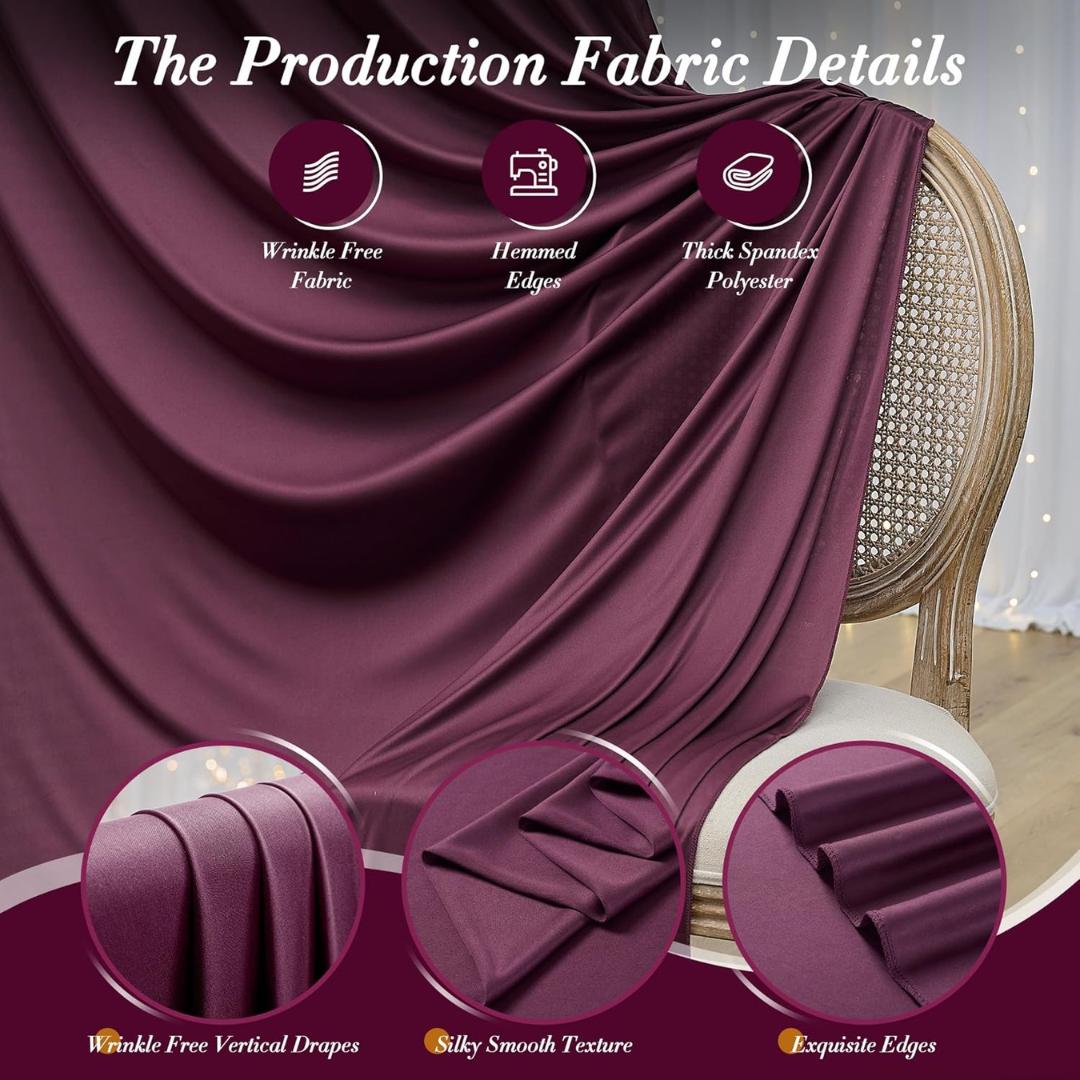 BURGUNDY -  2 Panels - Wrinkle Free Backdrop Curtains for Parties Silky Interlock Backdrop for Weddings Birthday Party Curtains. Choose Size