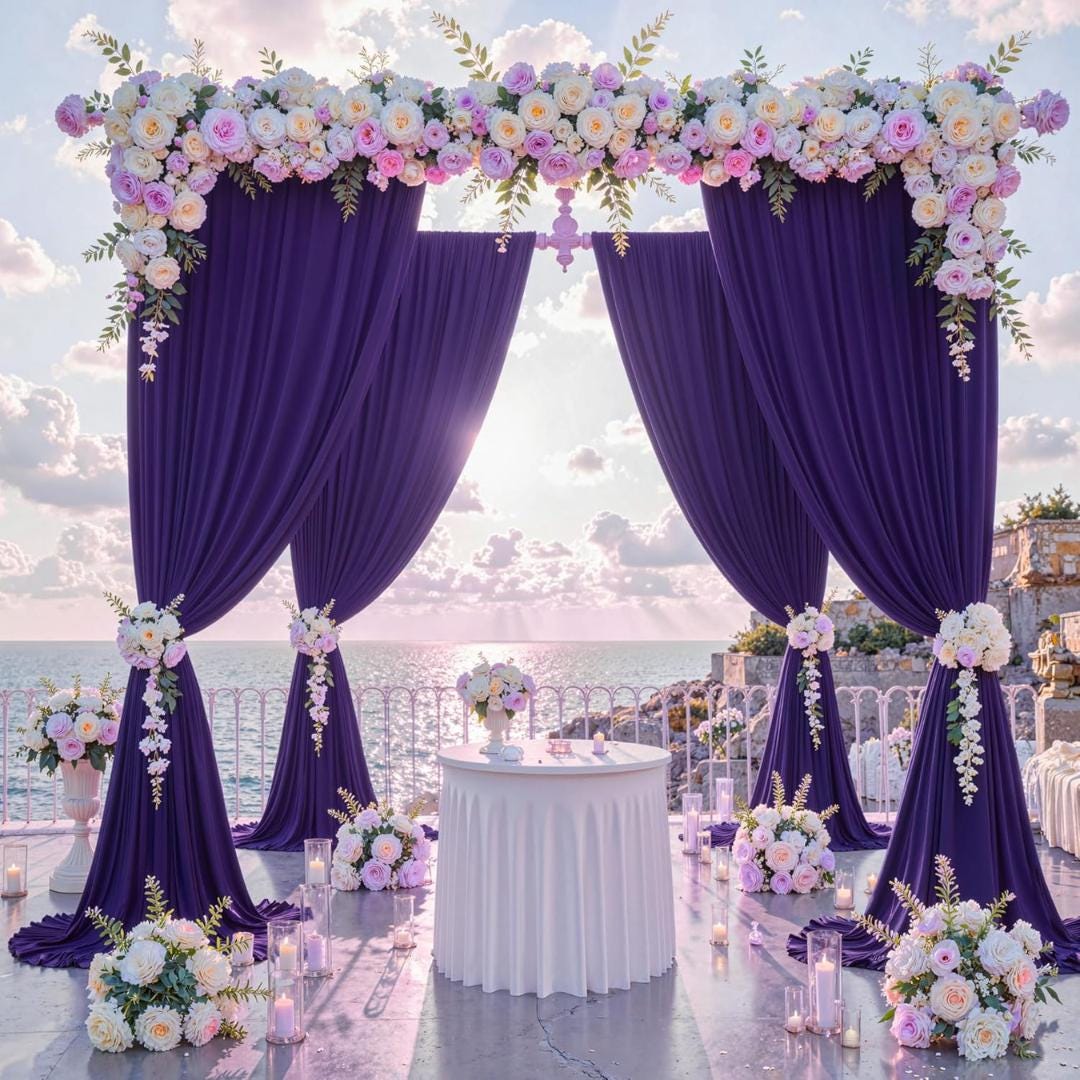 PURPLE -  2 Panels - Wrinkle Free Backdrop Curtains for Parties Silky Interlock Backdrop for Weddings Birthday Party Curtains. Choose Size