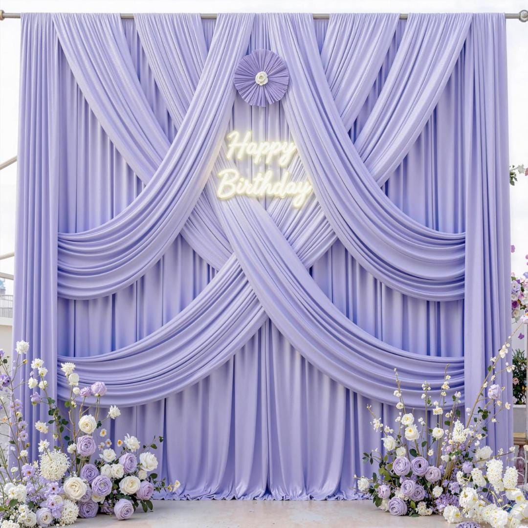 LILAC -  2 Panels - Wrinkle Free Backdrop Curtains for Parties Silky Interlock Backdrop for Weddings Birthday Party Curtains. Choose Size