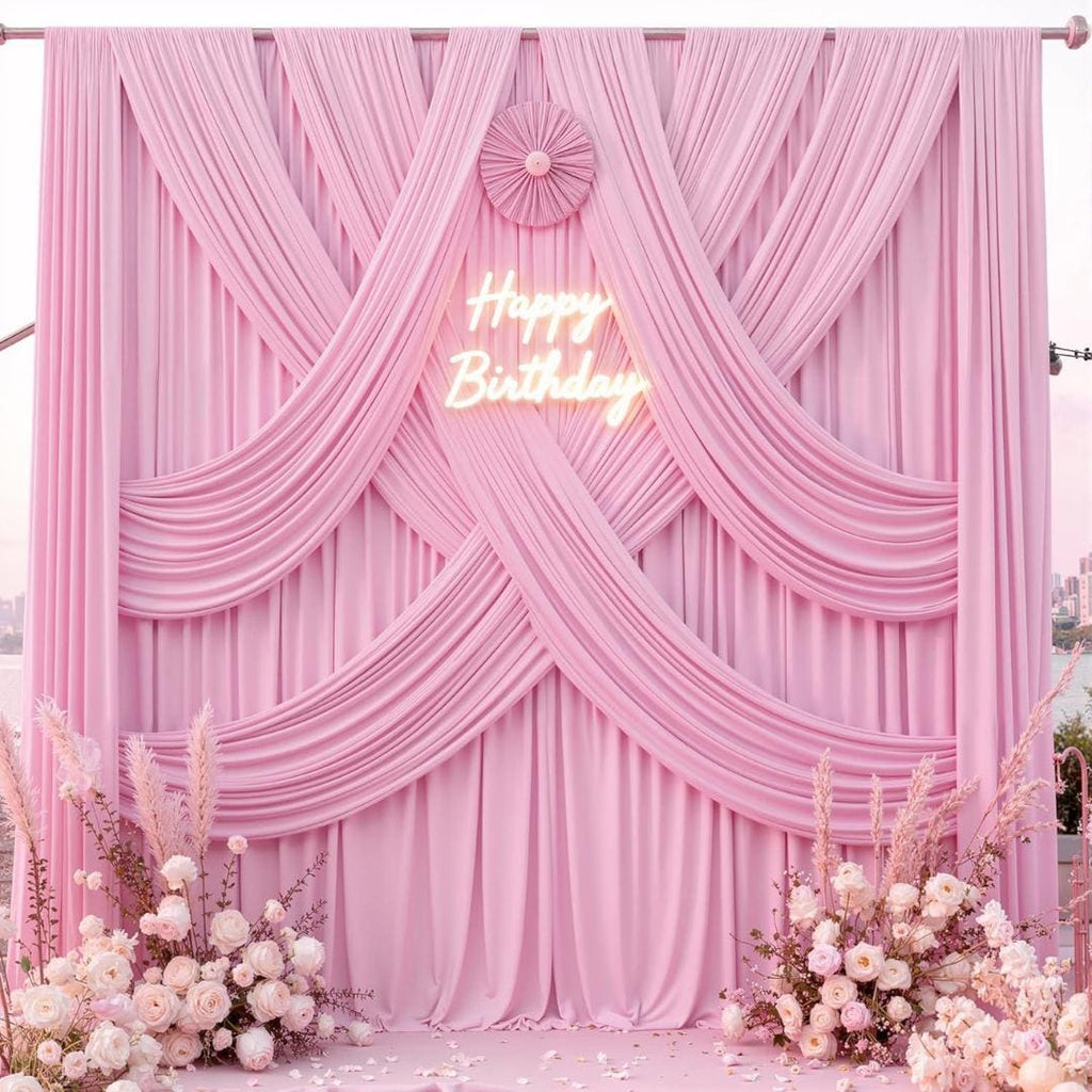 LT PINK -  2 Panels - Wrinkle Free Backdrop Curtains for Parties Silky Interlock Backdrop for Weddings Birthday Party Curtains. Choose Size