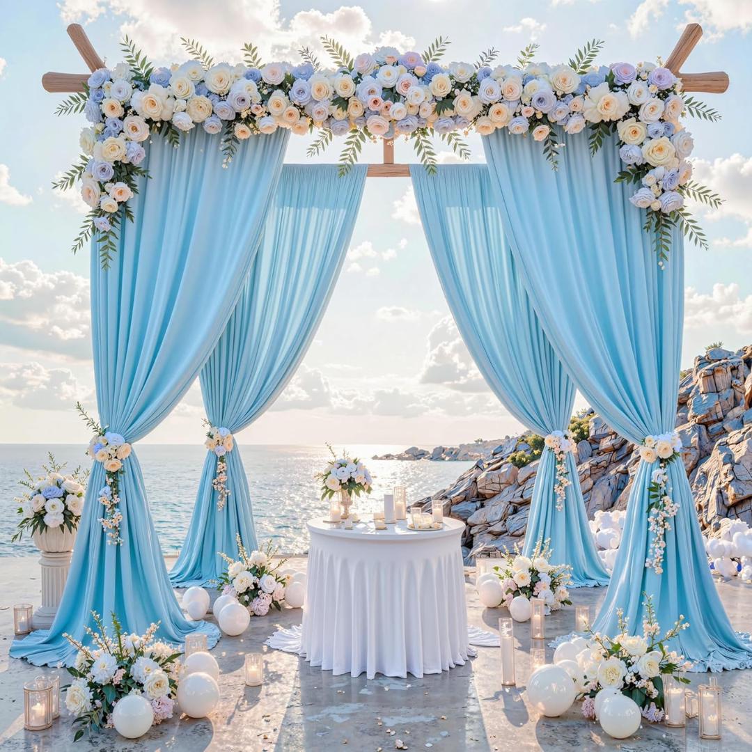 LT BLUE -  2 Panels - Wrinkle Free Backdrop Curtains for Parties Silky Interlock Backdrop for Weddings Birthday Party Curtains. Choose Size