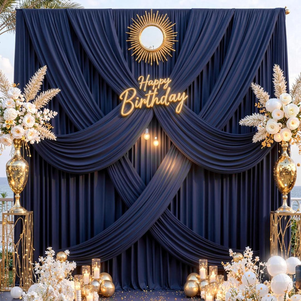 NAVY -  2 Panels - Wrinkle Free Backdrop Curtains for Parties Silky Interlock Backdrop for Weddings Birthday Party Curtains. Choose Size