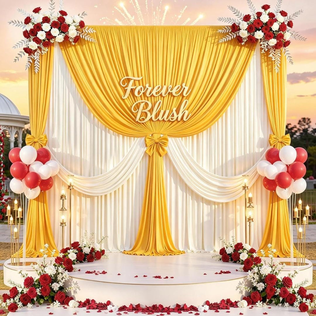 YELLOW -  2 Panels - Wrinkle Free Backdrop Curtains for Parties Silky Interlock Backdrop for Weddings Birthday Party Curtains. Choose Size