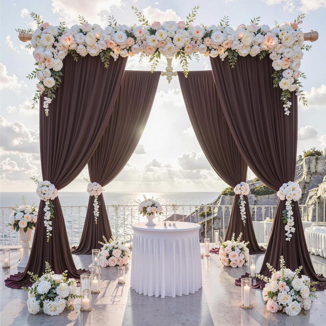 BROWN -  2 Panels - Wrinkle Free Backdrop Curtains for Parties Silky Interlock Backdrop for Weddings Birthday Party Curtains. Choose Size