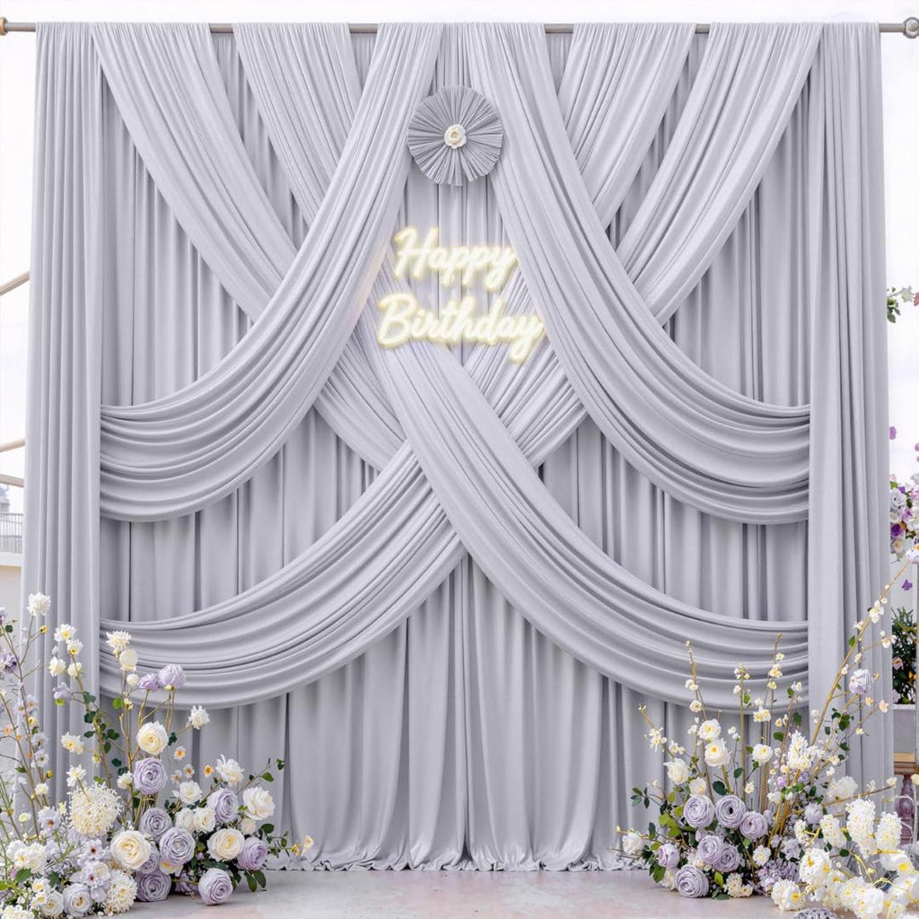 SILVER -  2 Panels - Wrinkle Free Backdrop Curtains for Parties Silky Interlock Backdrop for Weddings Birthday Party Curtains. Choose Size