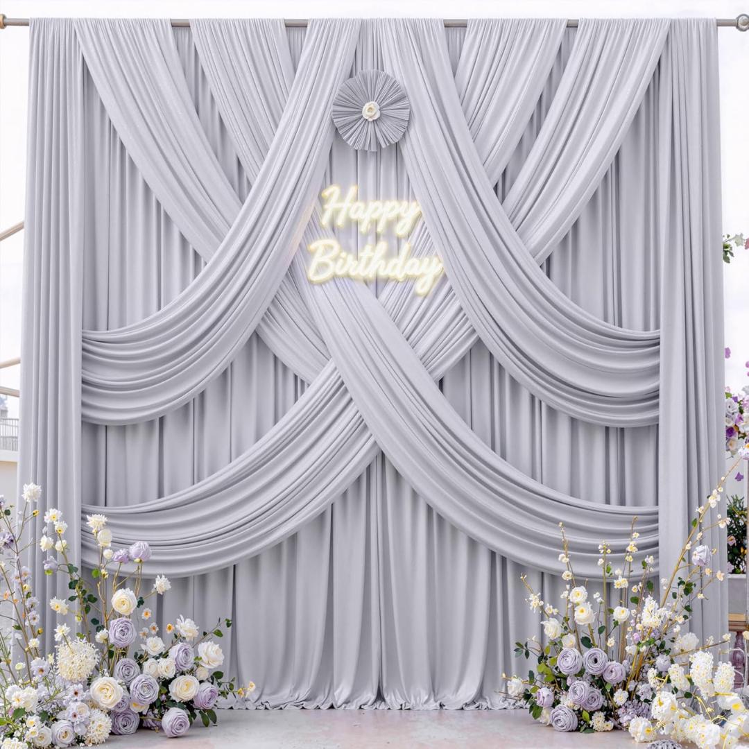 SILVER -  2 Panels - Wrinkle Free Backdrop Curtains for Parties Silky Interlock Backdrop for Weddings Birthday Party Curtains. Choose Size