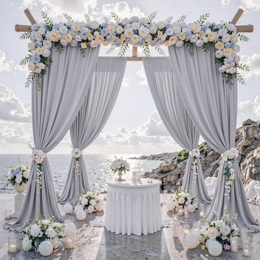 SILVER -  2 Panels - Wrinkle Free Backdrop Curtains for Parties Silky Interlock Backdrop for Weddings Birthday Party Curtains. Choose Size