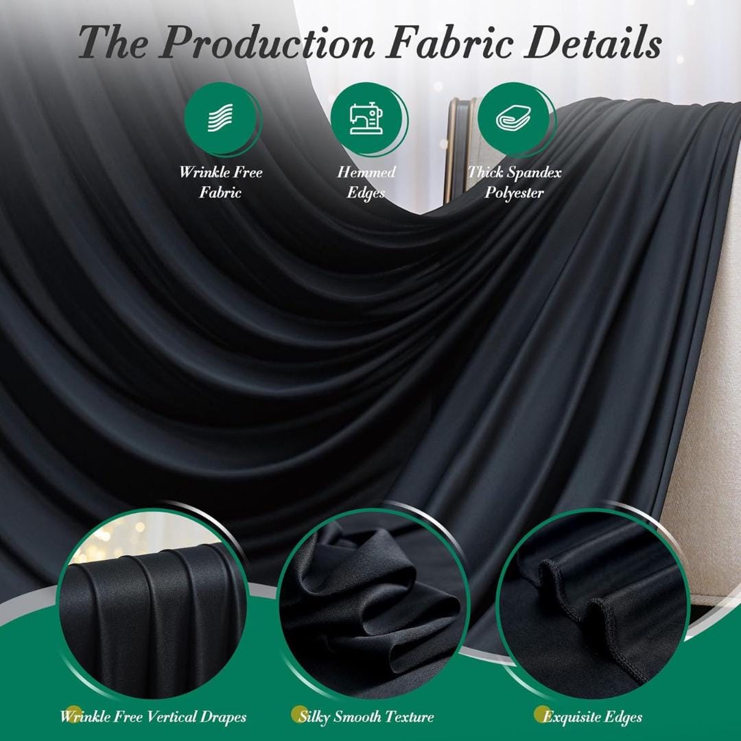 BLACK -  2 Panels Wrinkle Free Backdrop Curtains for Parties Silky Interlock Backdrop for Weddings Birthday Party Curtains. Choose Size