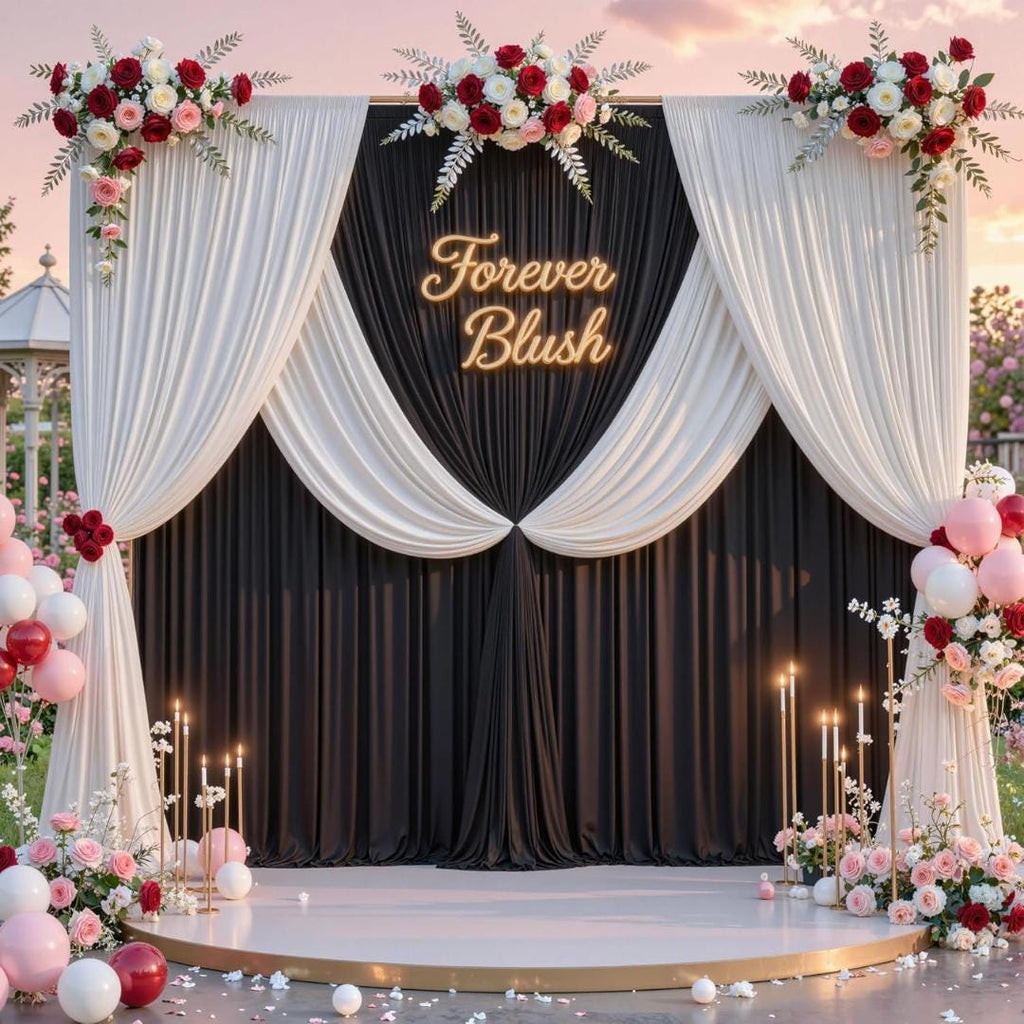 BLACK -  2 Panels Wrinkle Free Backdrop Curtains for Parties Silky Interlock Backdrop for Weddings Birthday Party Curtains. Choose Size
