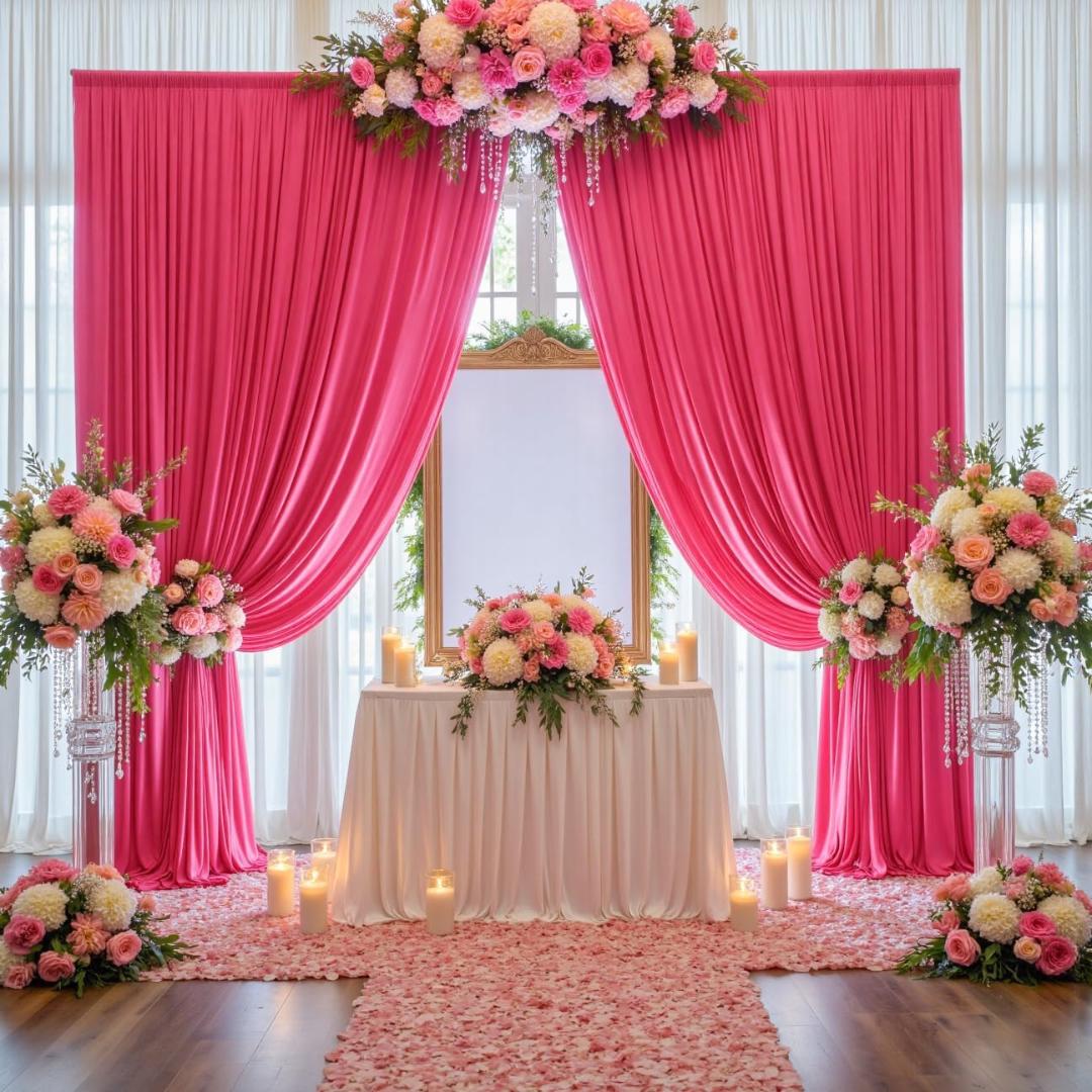 HOTPINK -  2 Panels Wrinkle Free Backdrop Curtains for Parties Silky Interlock Backdrop for Weddings Birthday Party Curtains. Choose Size