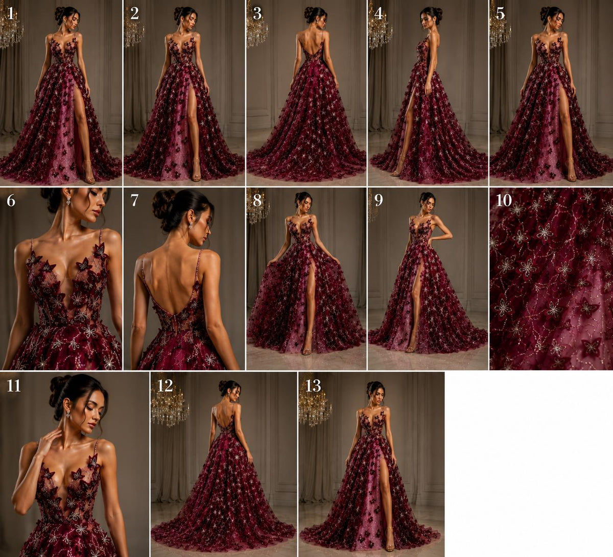 3D Butterfly Lace - BURGUNDY -  3D Butterfly Design Embroider Beaded Fabric For Quinsiañera Dresses - Prom Dress Sold By Yard