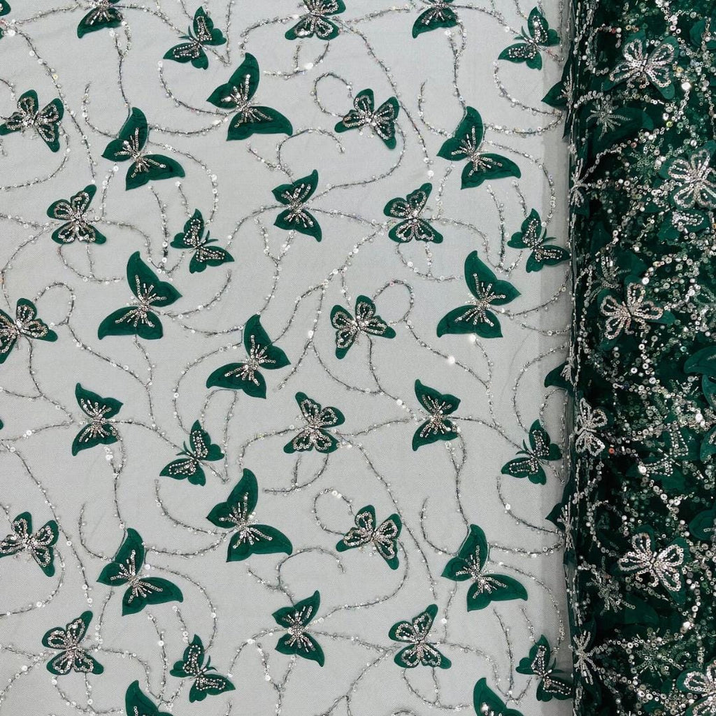 3D Butterfly Lace - HUNTER -  3D Butterfly Design Embroider Beaded Fabric For Quinsiañera Dresses - Prom Dress Sold By Yard