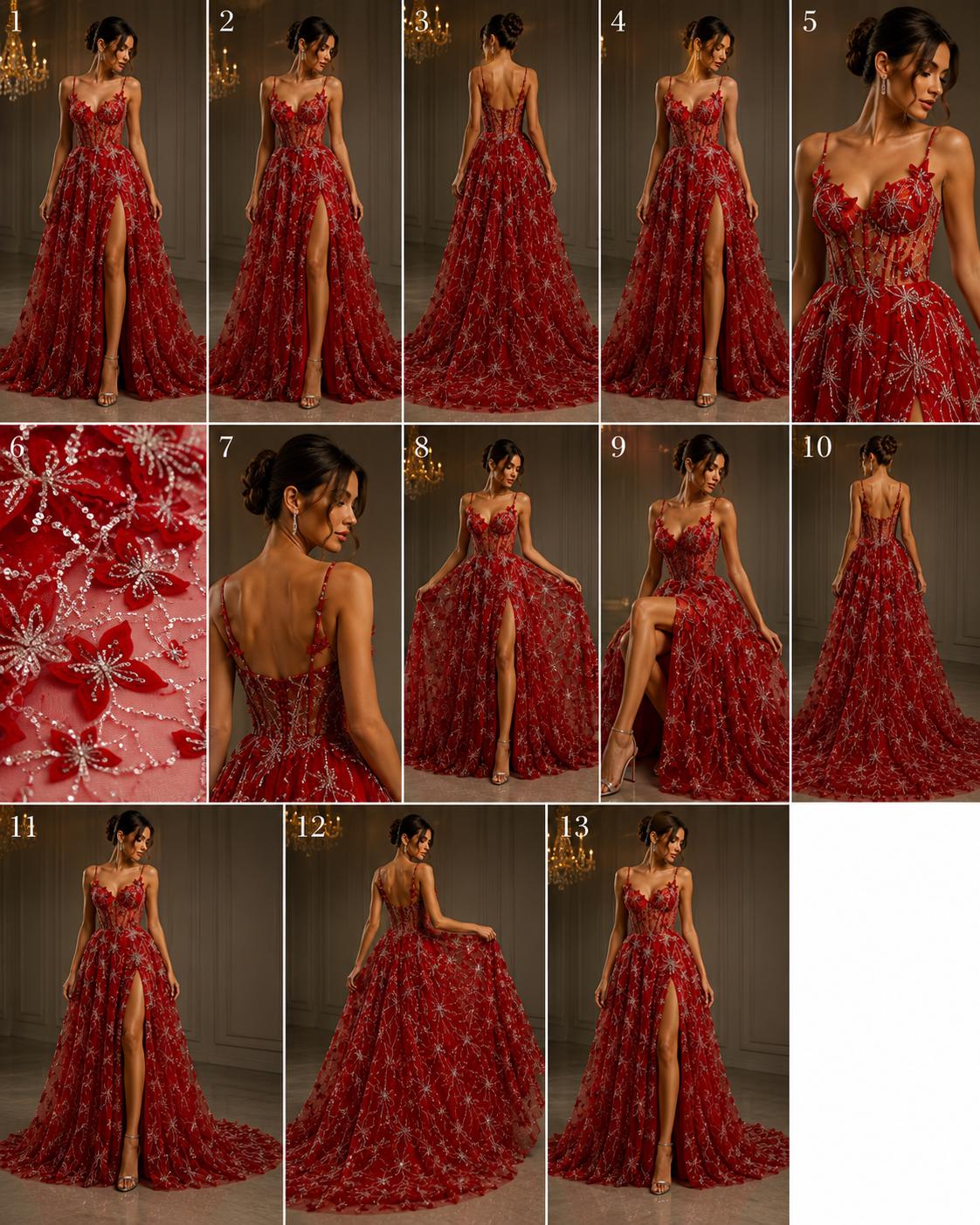 3D Butterfly Lace - RED -  3D Butterfly Design Embroider Beaded Fabric For Quinsiañera Dresses - Prom Dress Sold By Yard