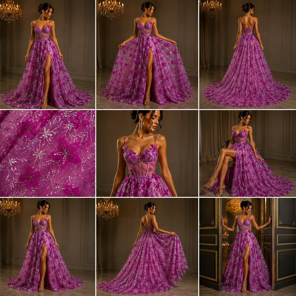 3D Butterfly Lace - FUCHSIA -  3D Butterfly Design Embroider Beaded Fabric For Quinsiañera Dresses - Prom Dress Sold By Yard