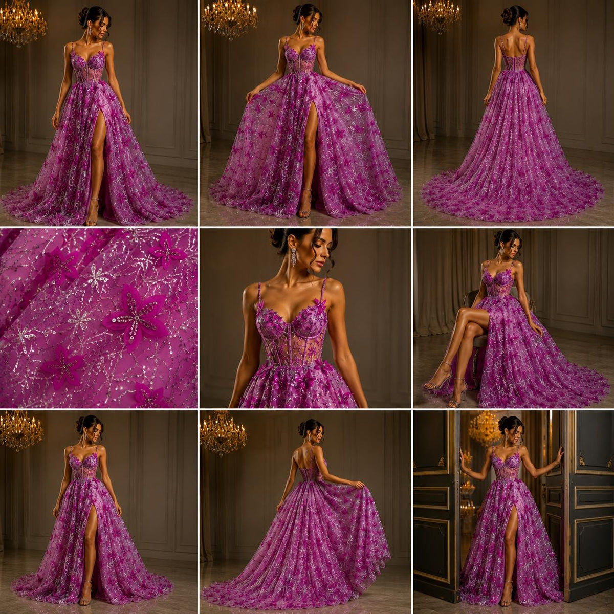 3D Butterfly Lace - FUCHSIA -  3D Butterfly Design Embroider Beaded Fabric For Quinsiañera Dresses - Prom Dress Sold By Yard
