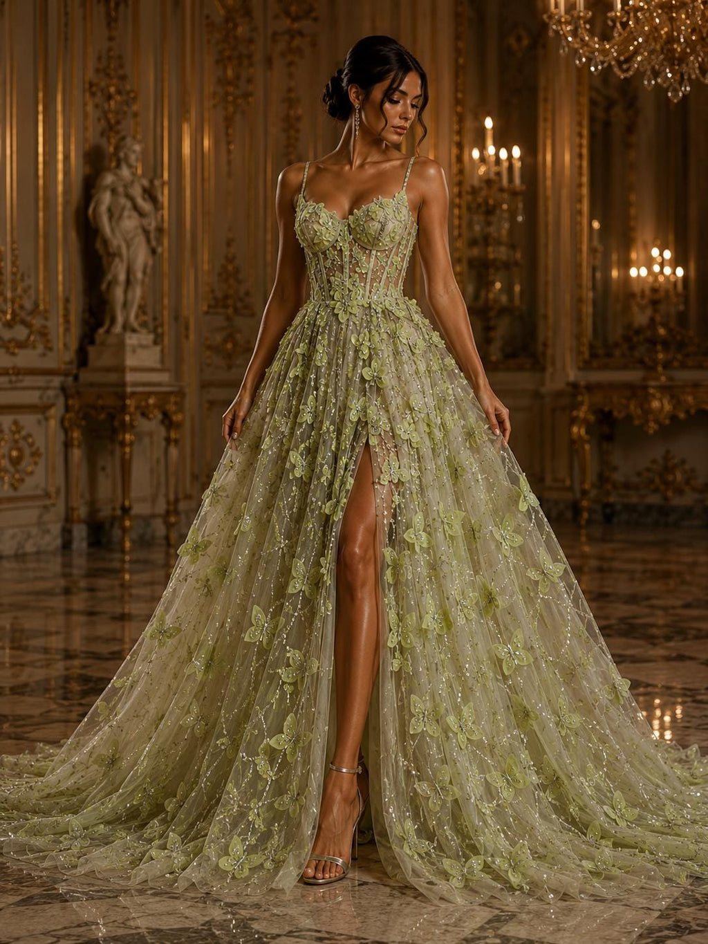 3D Butterfly Lace - SAGE -  3D Butterfly Design Embroider Beaded Fabric For Quinsiañera Dresses - Prom Dress Sold By Yard