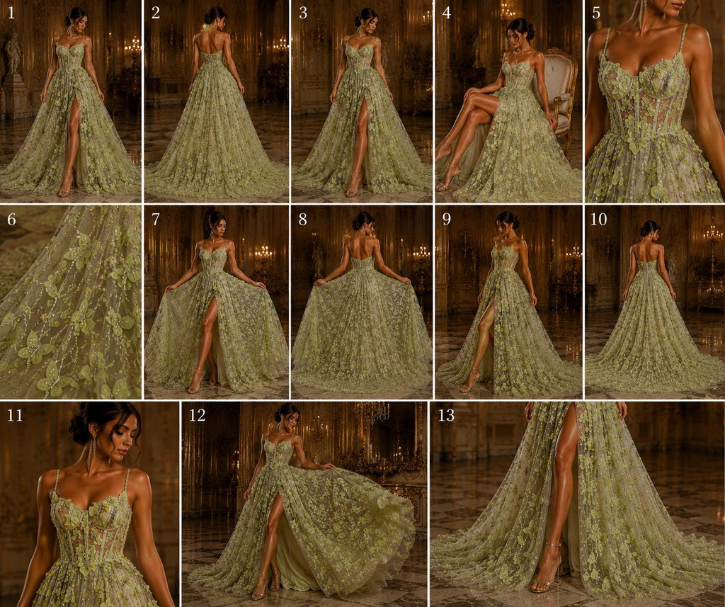 3D Butterfly Lace - SAGE -  3D Butterfly Design Embroider Beaded Fabric For Quinsiañera Dresses - Prom Dress Sold By Yard