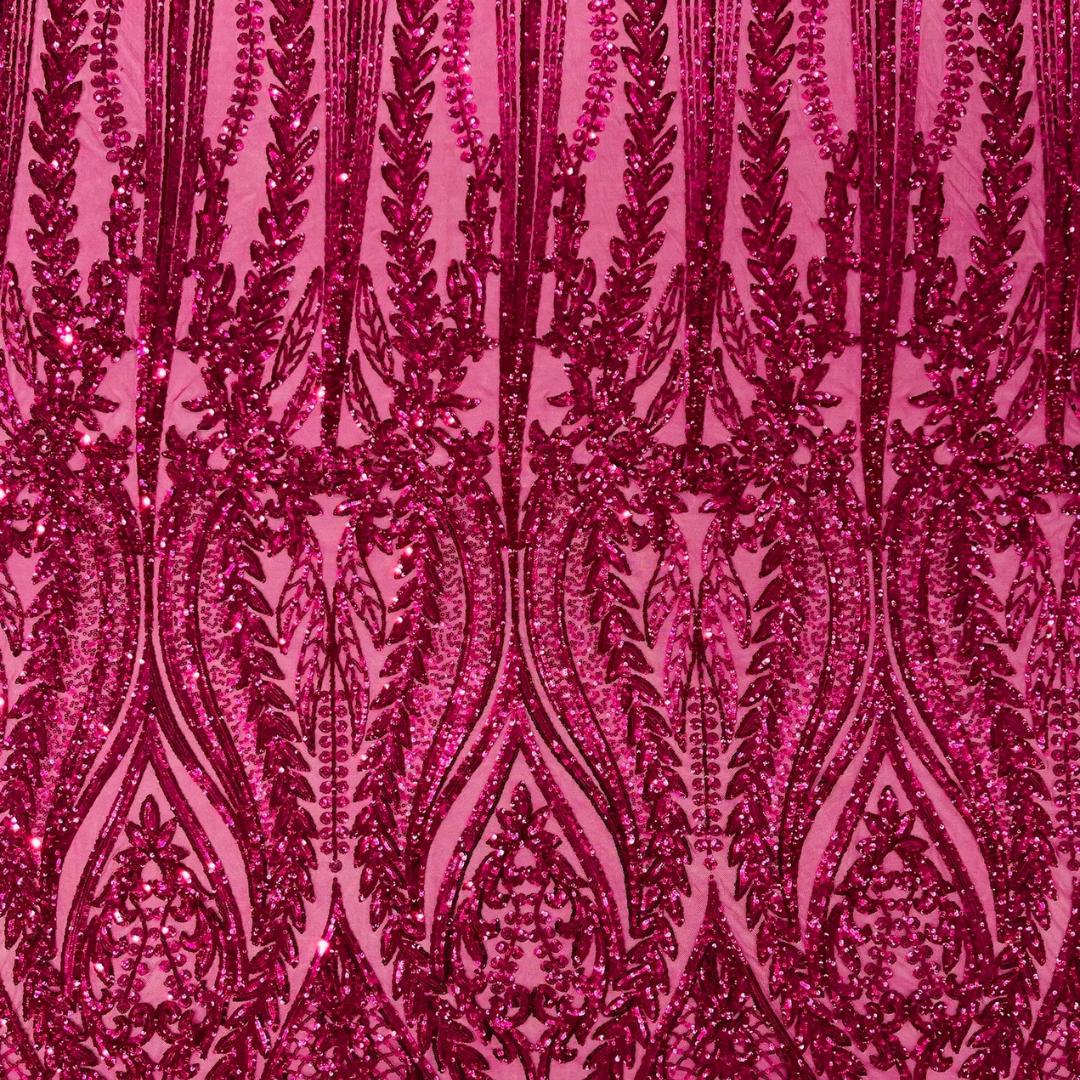 FUCHSIA - Lux Sequin Embroidered Mesh Fabric – Luxury Blue Lace by the Yard – Couture Evening Dress, Prom & Bridal Fabric