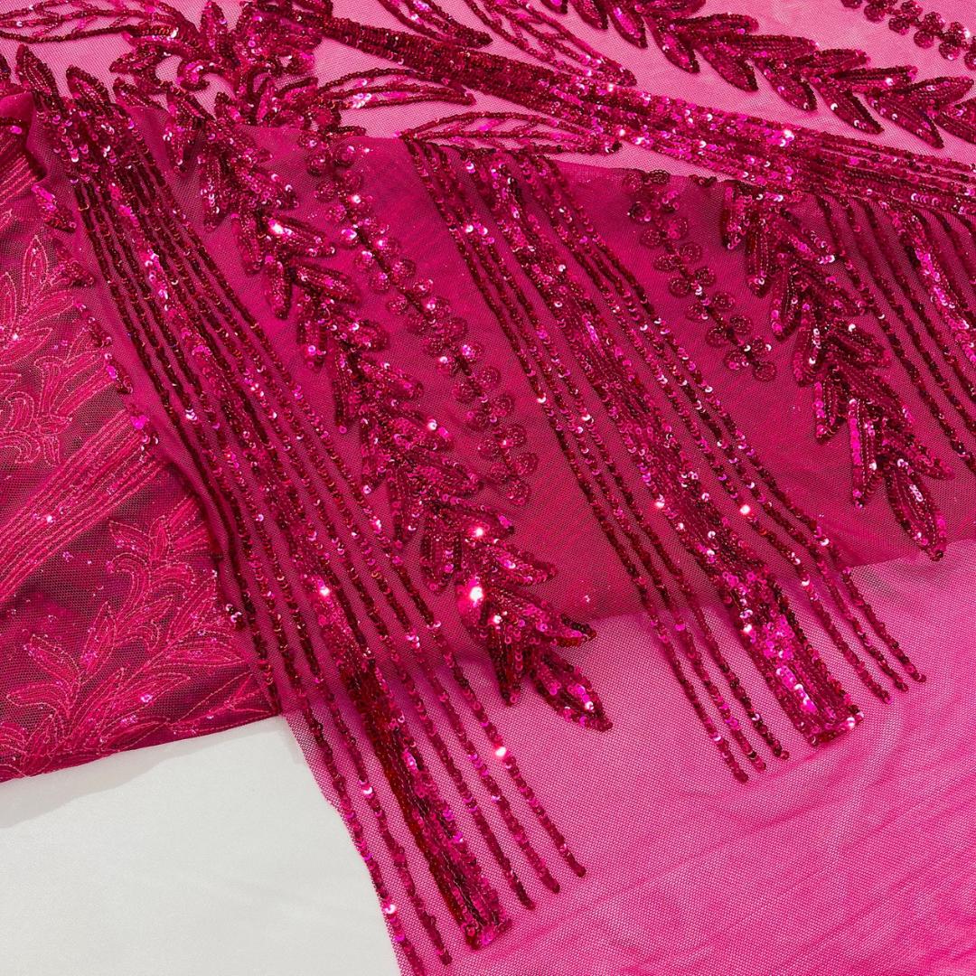 FUCHSIA - Lux Sequin Embroidered Mesh Fabric – Luxury Blue Lace by the Yard – Couture Evening Dress, Prom & Bridal Fabric