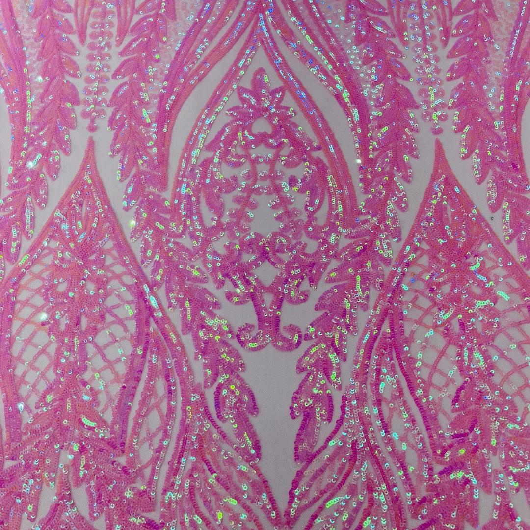 PINK - Lux Iridescent Sequin Embroidered Mesh Fabric – Luxury Blue Lace by the Yard – Couture Evening Dress, Prom & Bridal Fabric