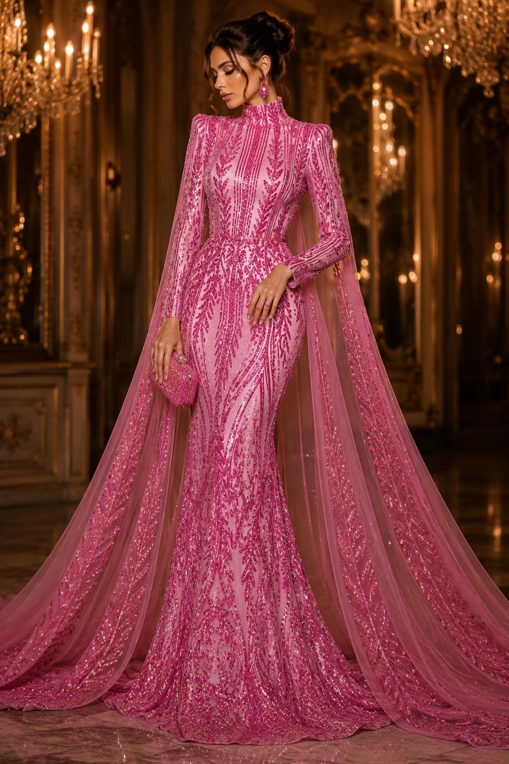 PINK - Lux Iridescent Sequin Embroidered Mesh Fabric – Luxury Blue Lace by the Yard – Couture Evening Dress, Prom & Bridal Fabric