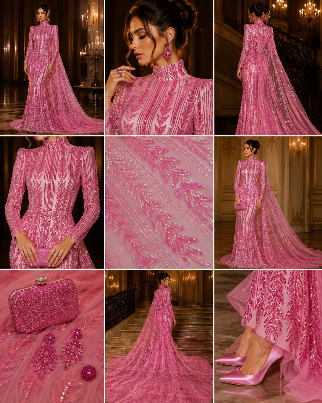 PINK - Lux Iridescent Sequin Embroidered Mesh Fabric – Luxury Blue Lace by the Yard – Couture Evening Dress, Prom & Bridal Fabric