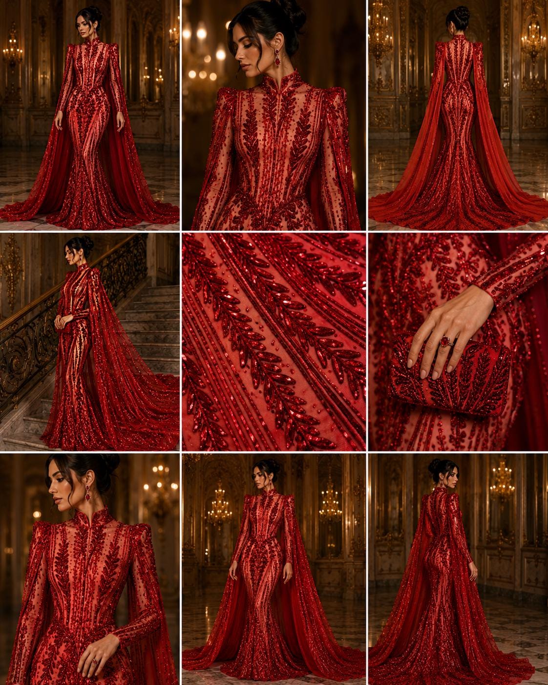 RED - Lux Sequin Embroidered Mesh Fabric – Luxury Blue Lace by the Yard – Couture Evening Dress, Prom & Bridal Fabric