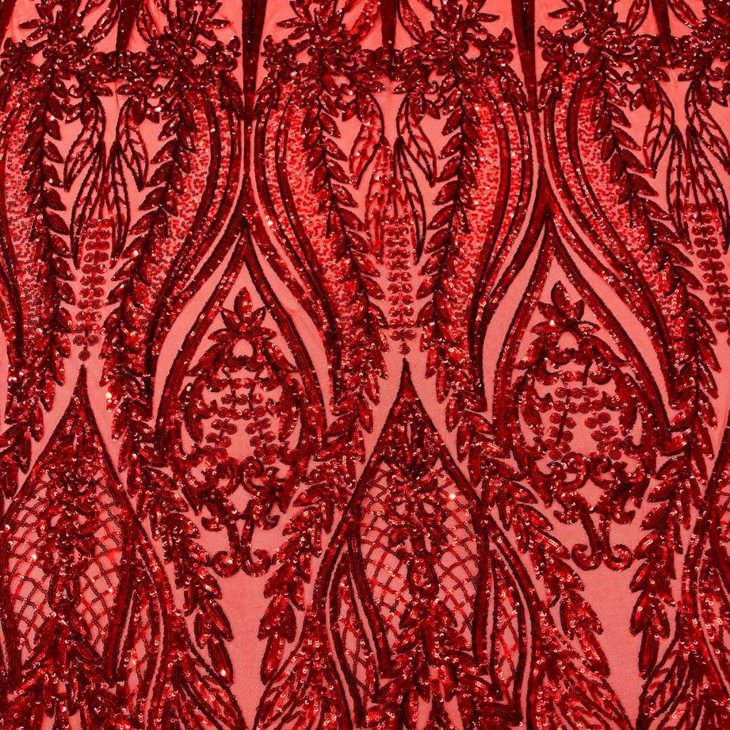 RED - Lux Sequin Embroidered Mesh Fabric – Luxury Blue Lace by the Yard – Couture Evening Dress, Prom & Bridal Fabric