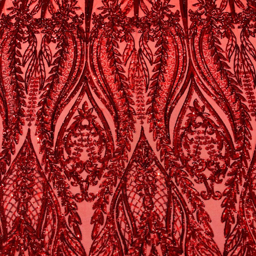 RED - Lux Sequin Embroidered Mesh Fabric – Luxury Blue Lace by the Yard – Couture Evening Dress, Prom & Bridal Fabric