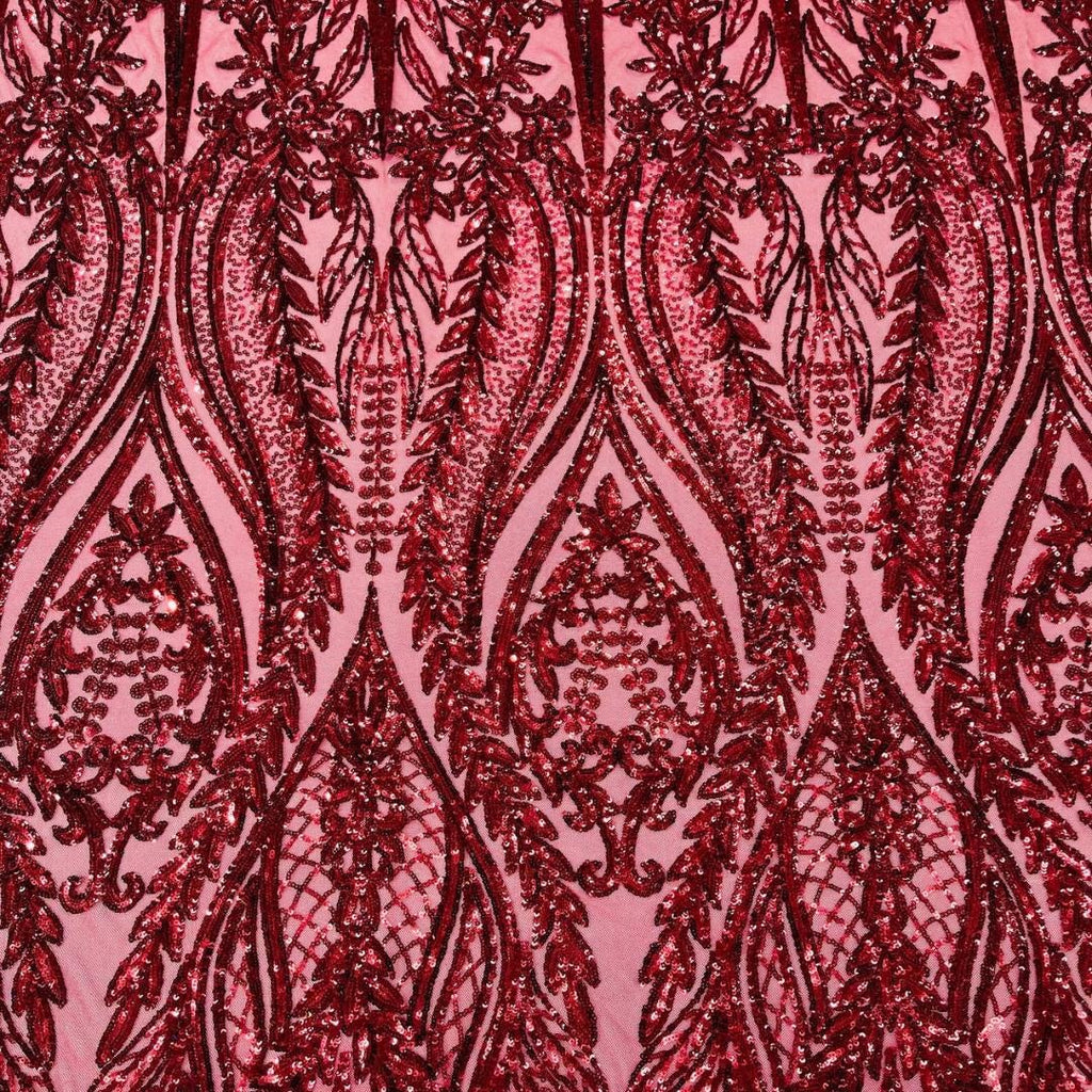 BURGUNDY - Lux Sequin Embroidered Mesh Fabric – Luxury Blue Lace by the Yard – Couture Evening Dress, Prom & Bridal Fabric