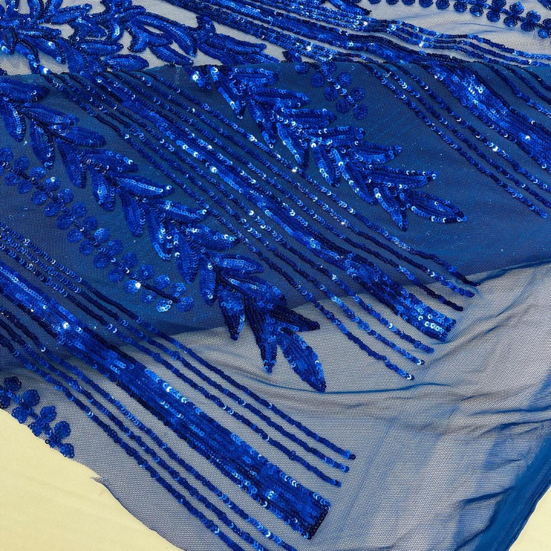 ROYAL BLUE - Lux Sequin Embroidered Mesh Fabric – Luxury Blue Lace by the Yard – Couture Evening Dress, Prom & Bridal Fabric