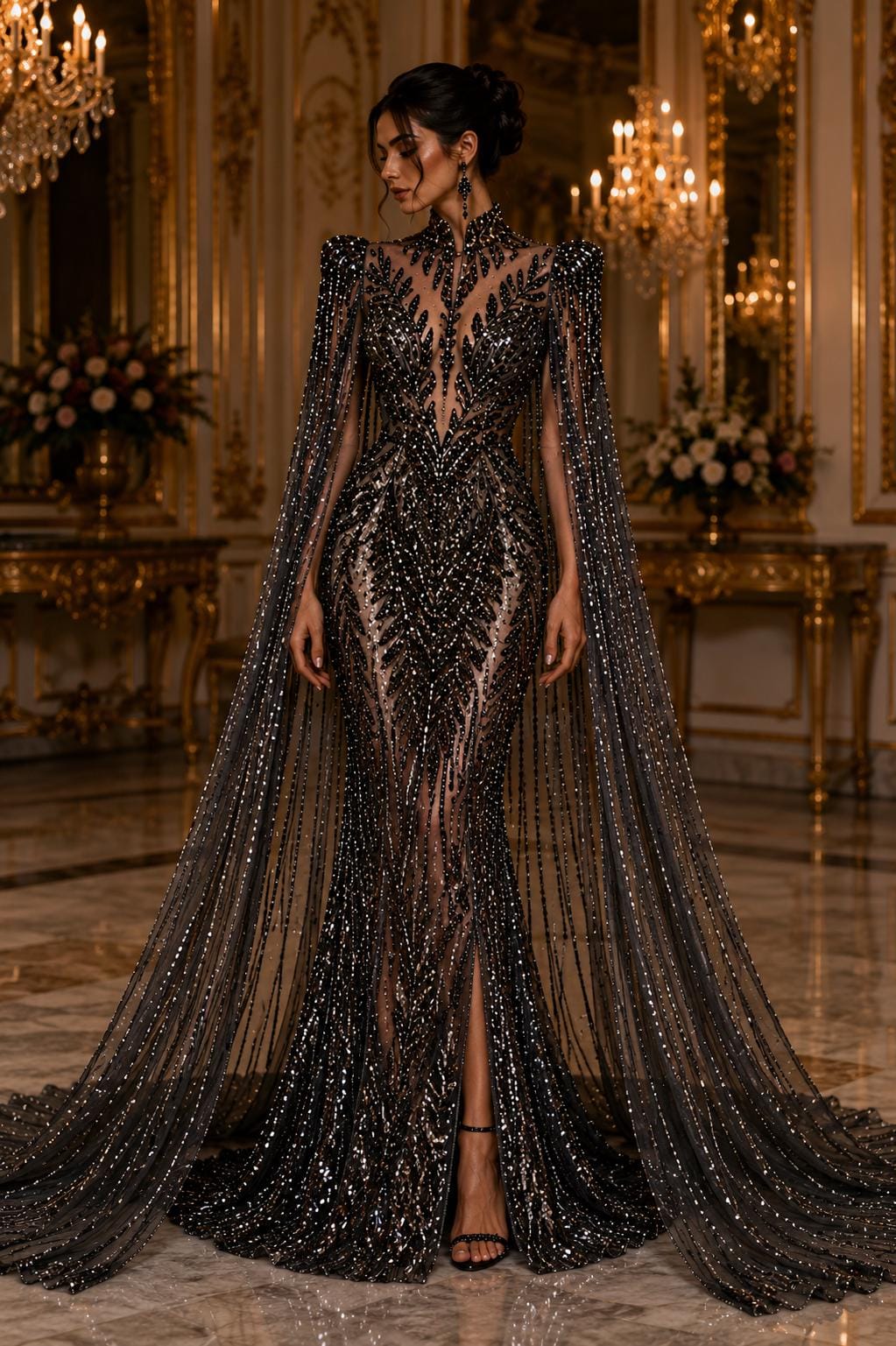 BLACK - Lux Sequin Embroidered Mesh Fabric – Luxury Blue Lace by the Yard – Couture Evening Dress, Prom & Bridal Fabric