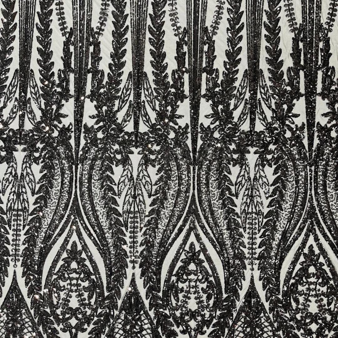 BLACK - Lux Sequin Embroidered Mesh Fabric – Luxury Blue Lace by the Yard – Couture Evening Dress, Prom & Bridal Fabric