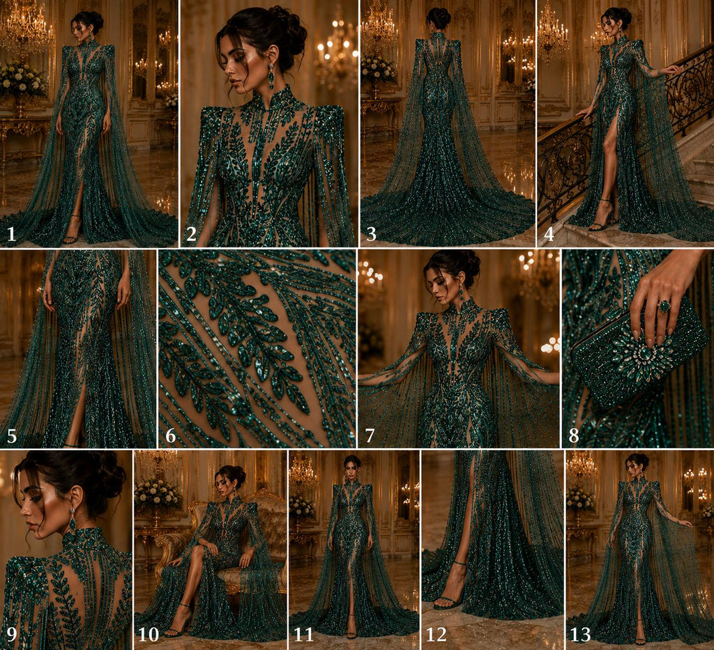 EMERALD - Lux Sequin Embroidered Mesh Fabric – Luxury Blue Lace by the Yard – Couture Evening Dress, Prom & Bridal Fabric
